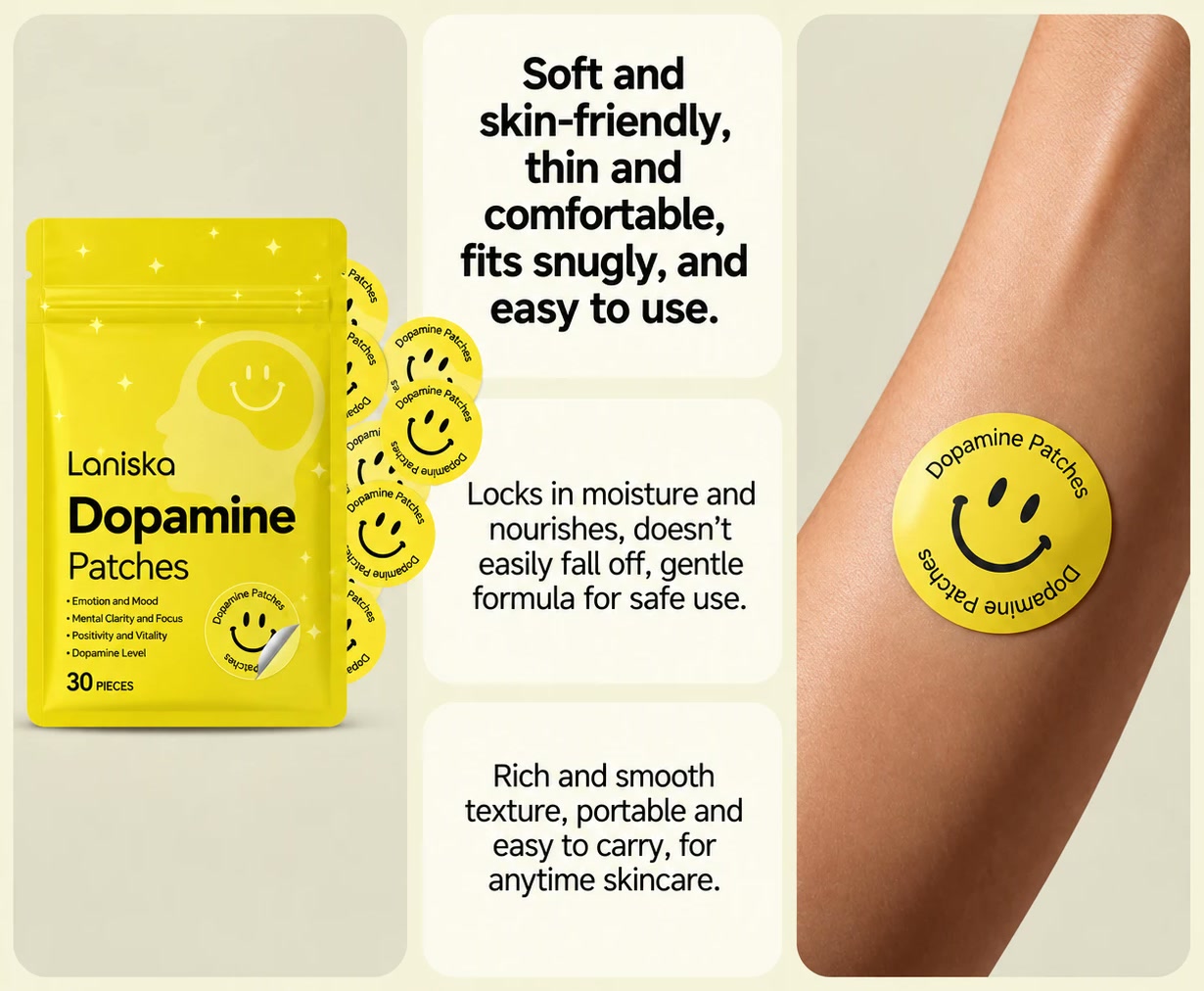 Soft, skin-friendly, thin and comfortable dopamine patches